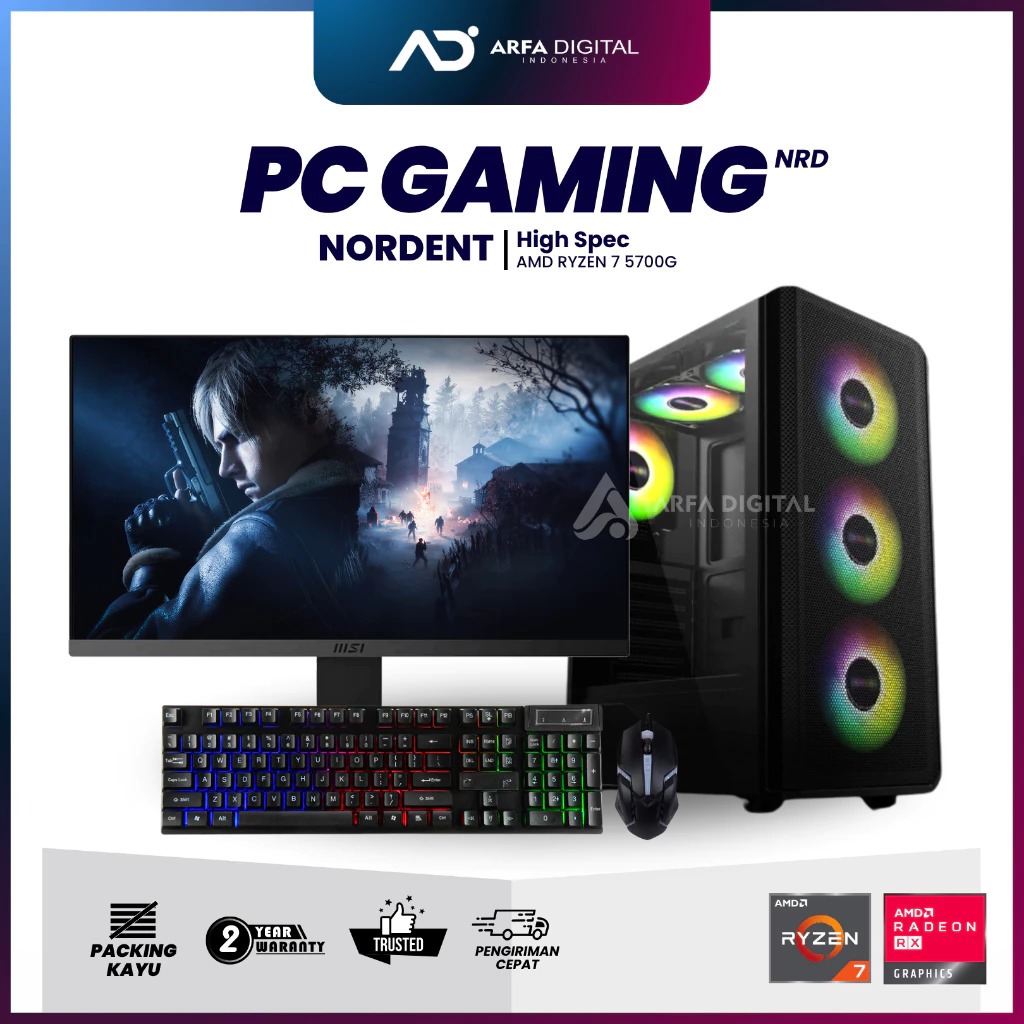 PC Gaming Live Streaming AMD Ryzen 7 5700G SSD 256GB NVME lengkap LED 24 inch Keyboard Mouse GAMING 