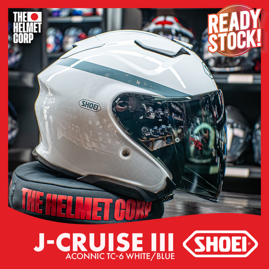 HELM SHOEI J-CRUISE 3 ACCONIC TC-6 WHITE BLUE HALF FACE TOURING DOUBLE VISOR J CRUISE 3 OPEN FACE PU