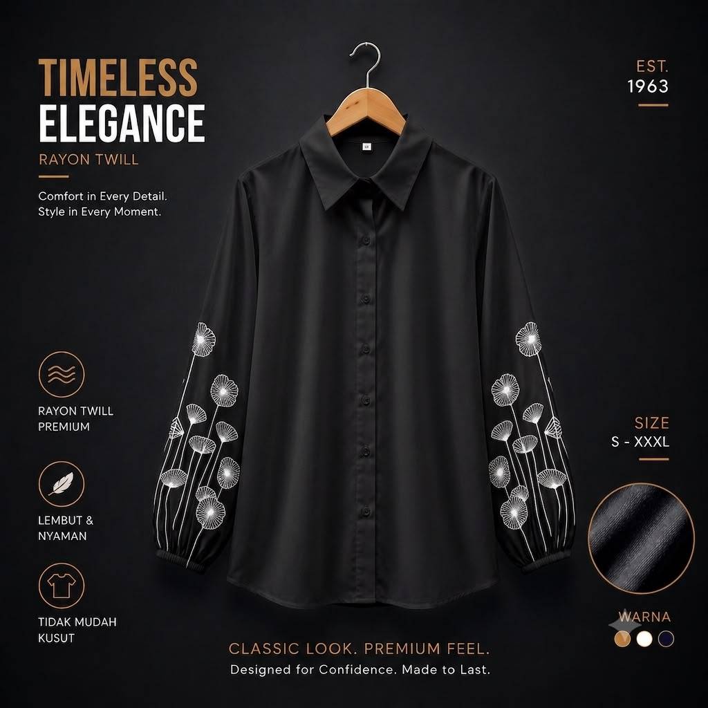 Kemeja Putih Wanita Bordir Bunga Lengan Balon Premium / Blus Kerja Korean Style Elegant