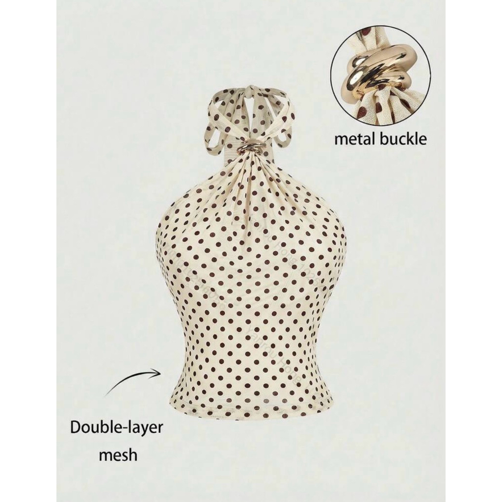 SHEIN MOD Women's Elegant Polka Dot Print Halter Neck Bodycon Tank Top, Summer,Summer Top