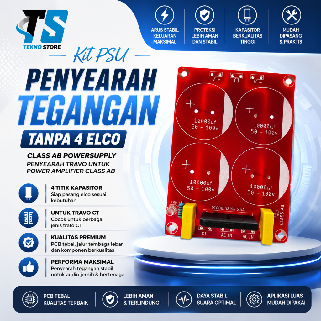 Kit psu penyearah tegangan tanpa 4 elco class ab powersupplay penyearah travo untuk power amplifier 