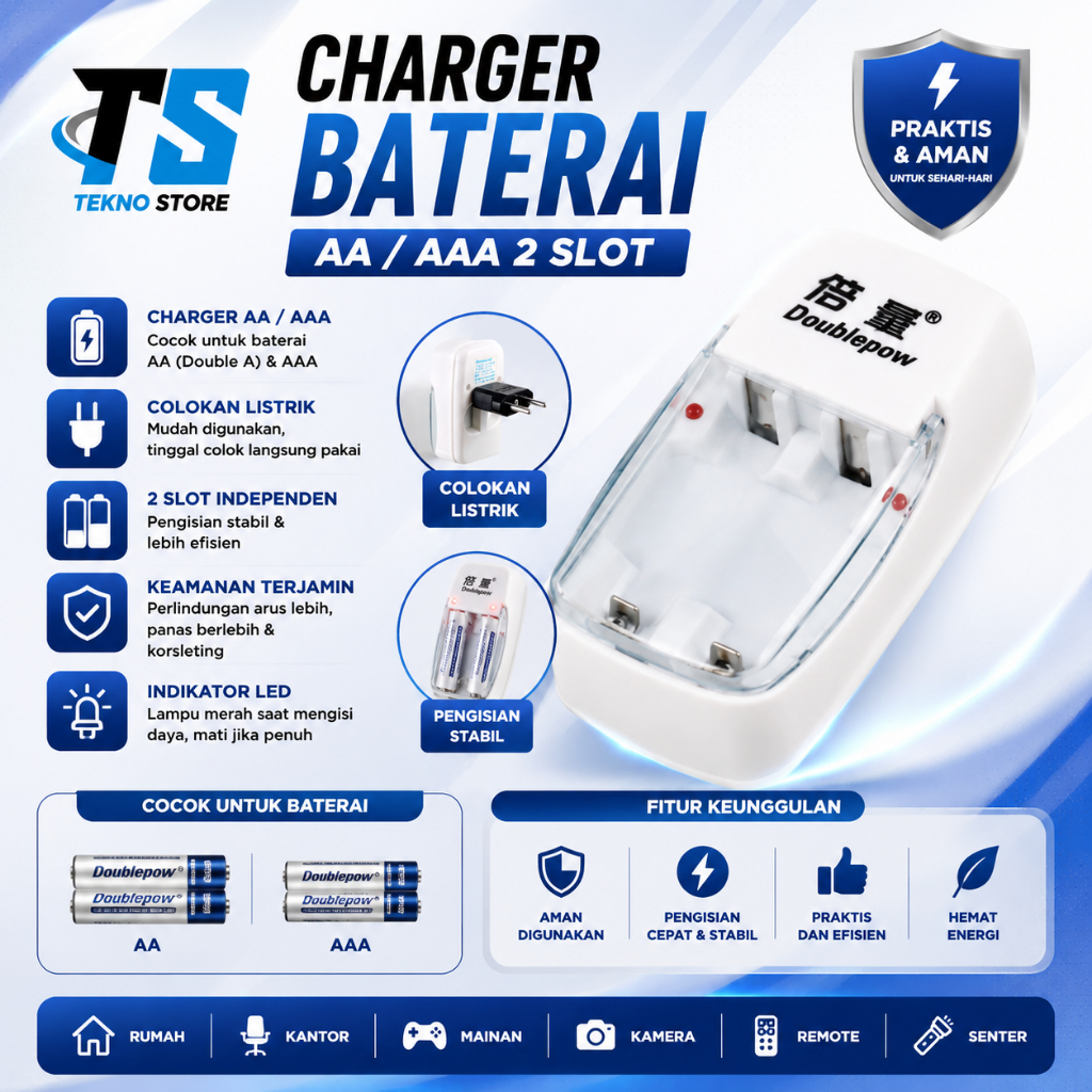 Charger Baterai AA AAA 2 Slot colok listrik DP-B01
