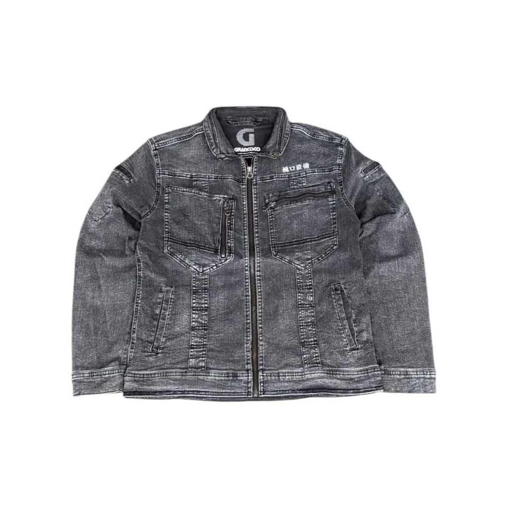 GRANCISCO - Jaket Jeans Jaket Denim Jaket Trucker Pria Hitam Washed Size M