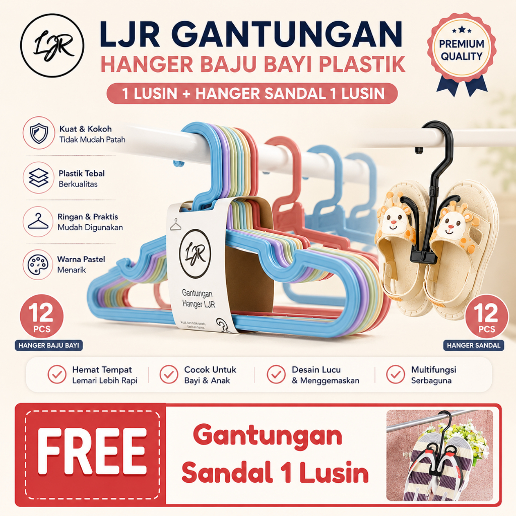 LJR Gantungan Hanger Baju Bayi Plastik 1 Lusin + Hanger Sandal 1 Lusin