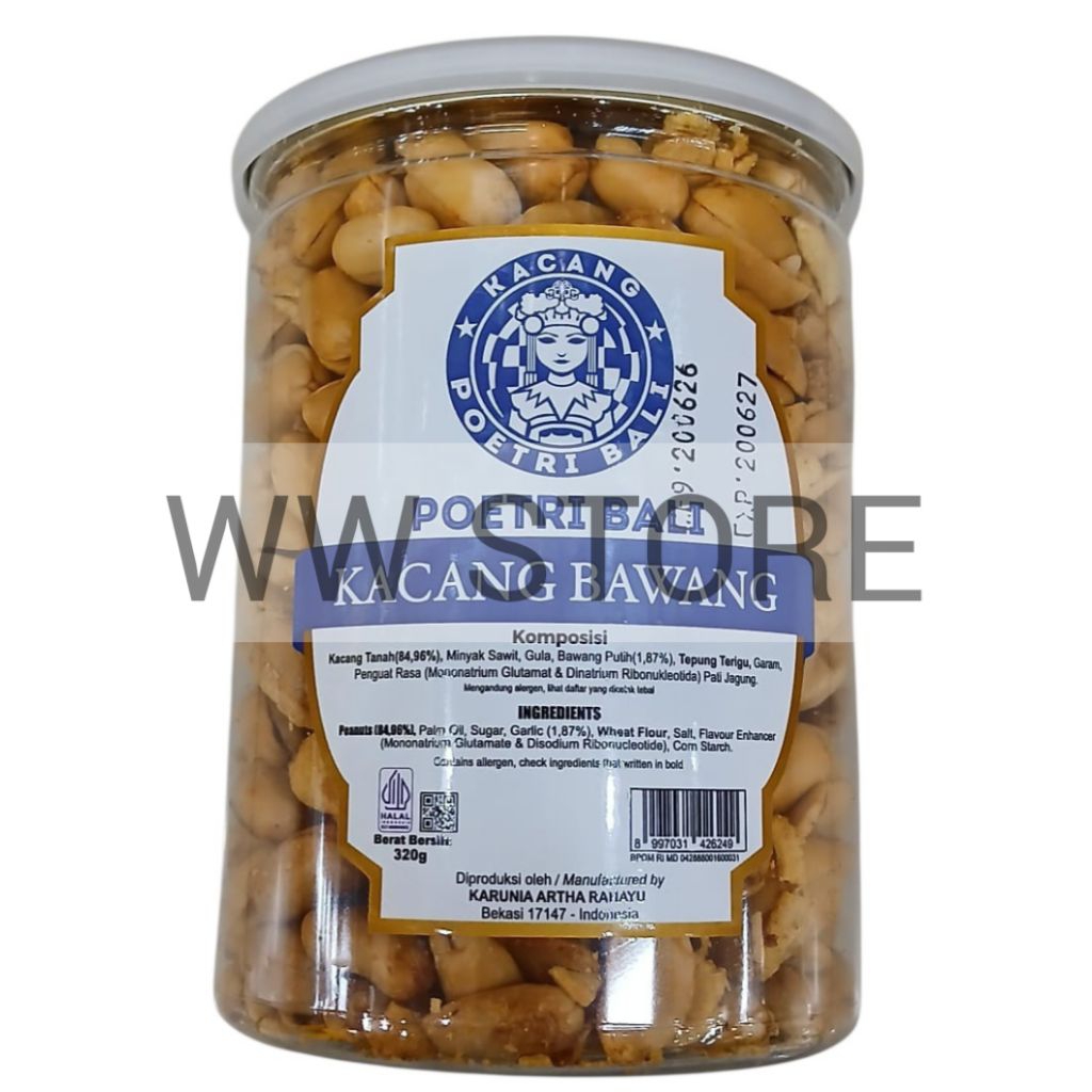 Cemilan snek makanan ringan halal MUI KACANG BAWANG POETRI BALI 320g