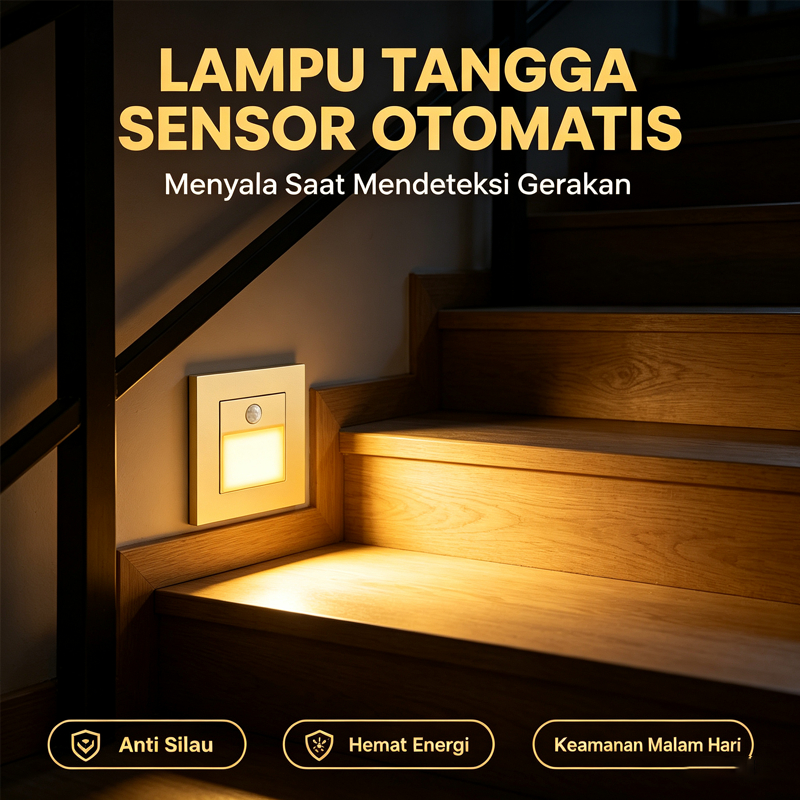 Lampu Tembok LED Sensor Gerak Warna Emas dengan Cahaya Hangat Tidak Silau. Sensor PIR merespon gerak