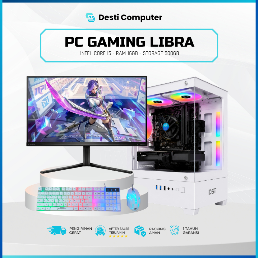Komputer Fullset Intel i5 Gaming Editing RAM 16GB SSD 500GB Monitor 19 Inch Baru