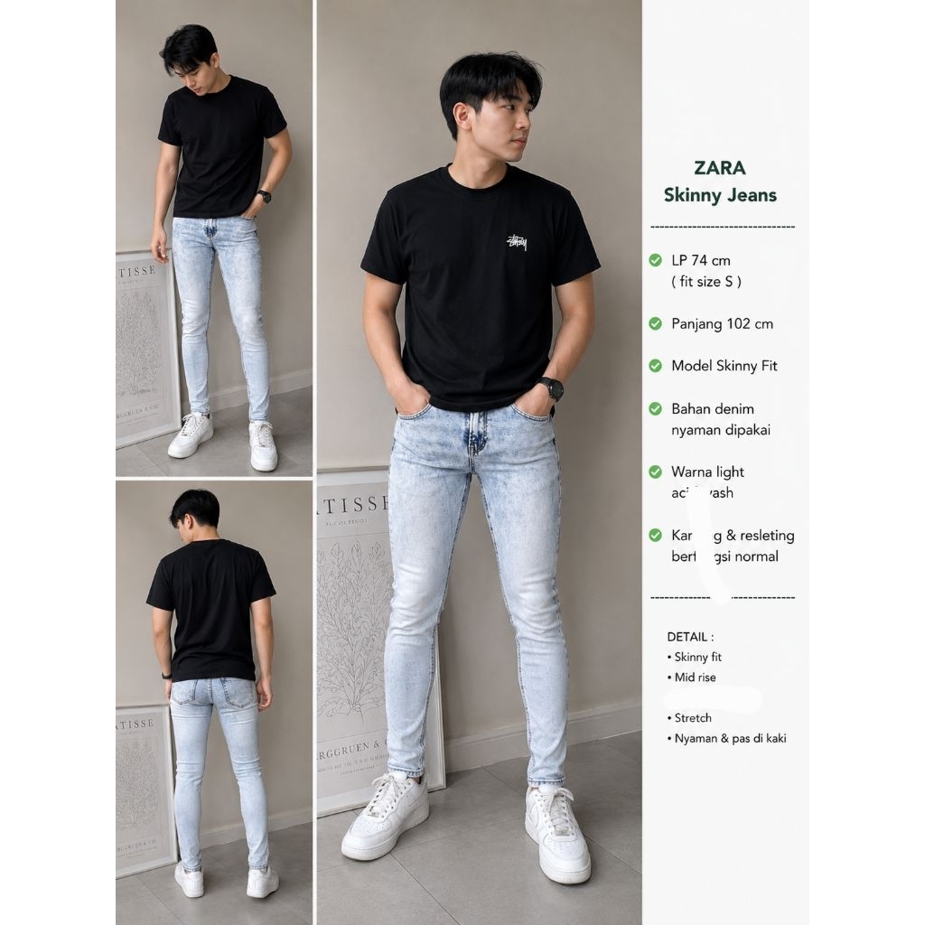 PL ZARAMan Light Acid Wash Skinny Jeans