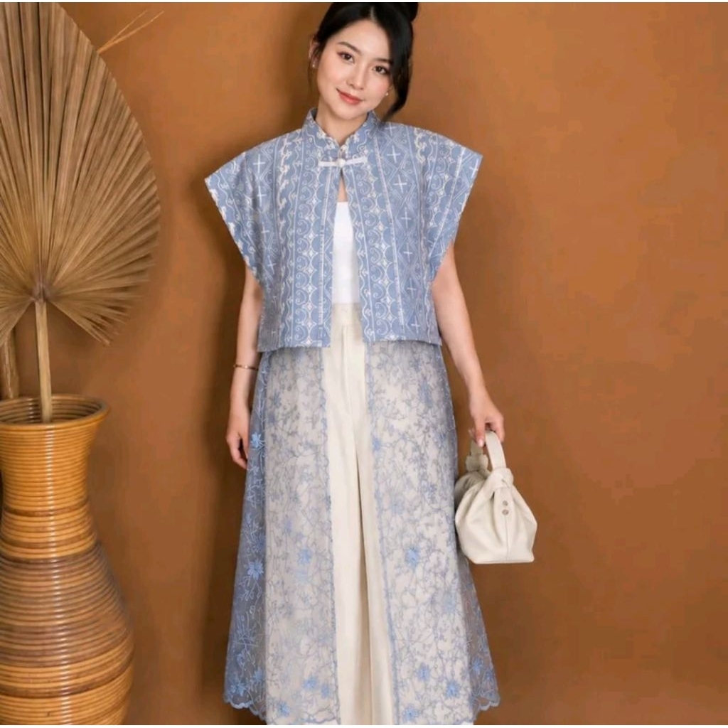KH ~ CHEONGSAM VEST ~ Other Batik Wanita Kombinasi Brokat ~ Baju Formal Kasual Kondangan Rompi Cewek