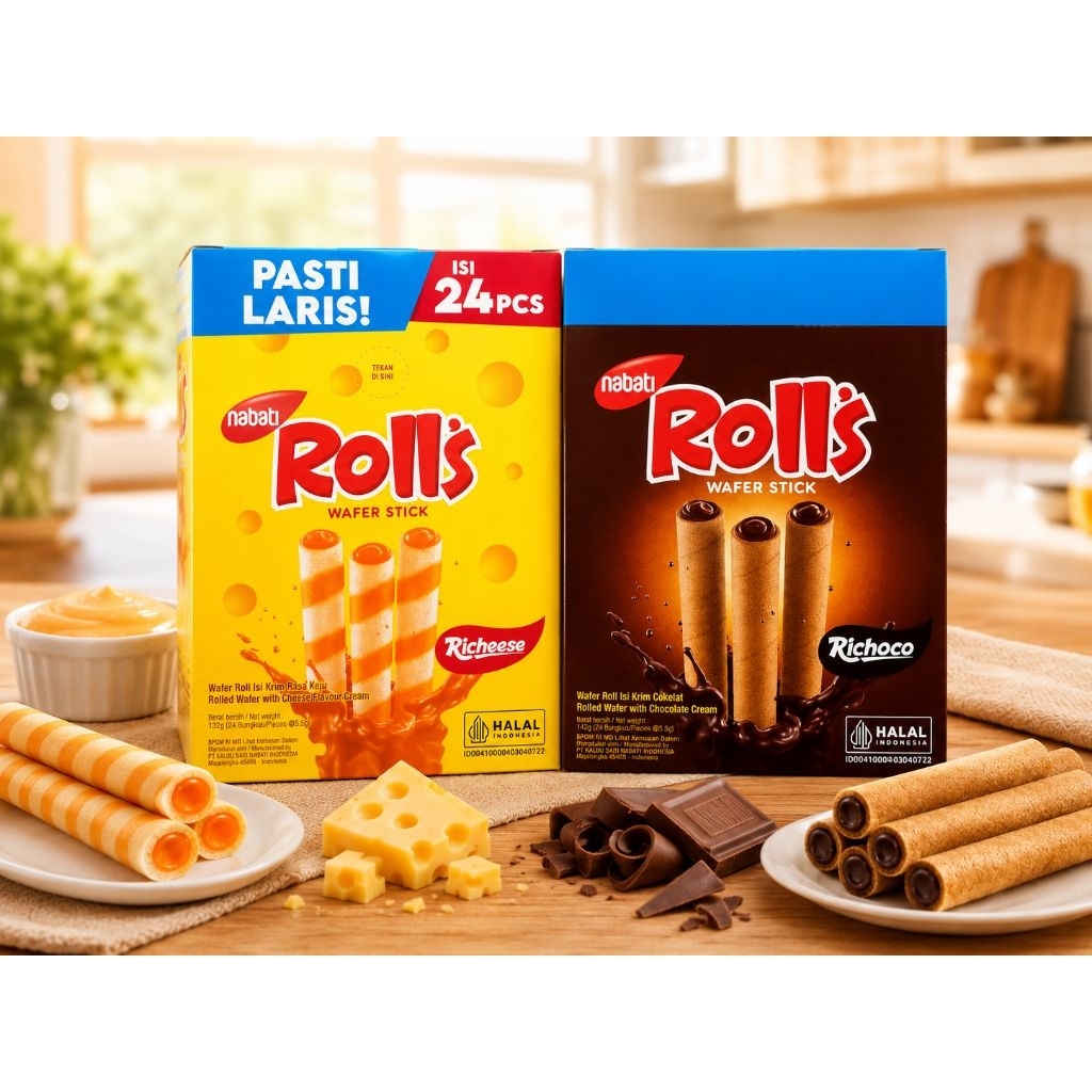 Nabati Roll's Keju dan coklat Wafer Stik