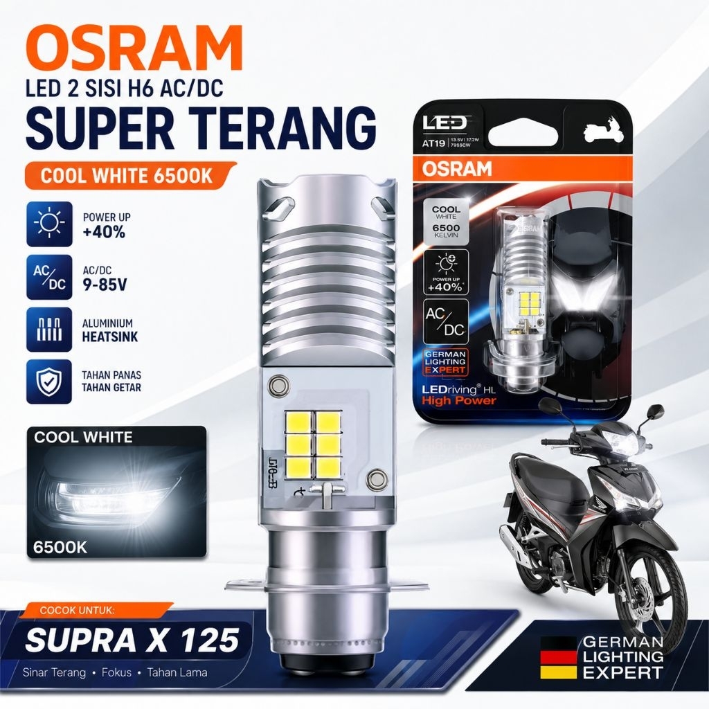 LAMPU LED OSRAM T19 H6 H4 HS1 PUTIH UTAMA MOTOR BEBEK MATIC LAKI SPORT SUPRA KHARISMA JUPITER VARIO 