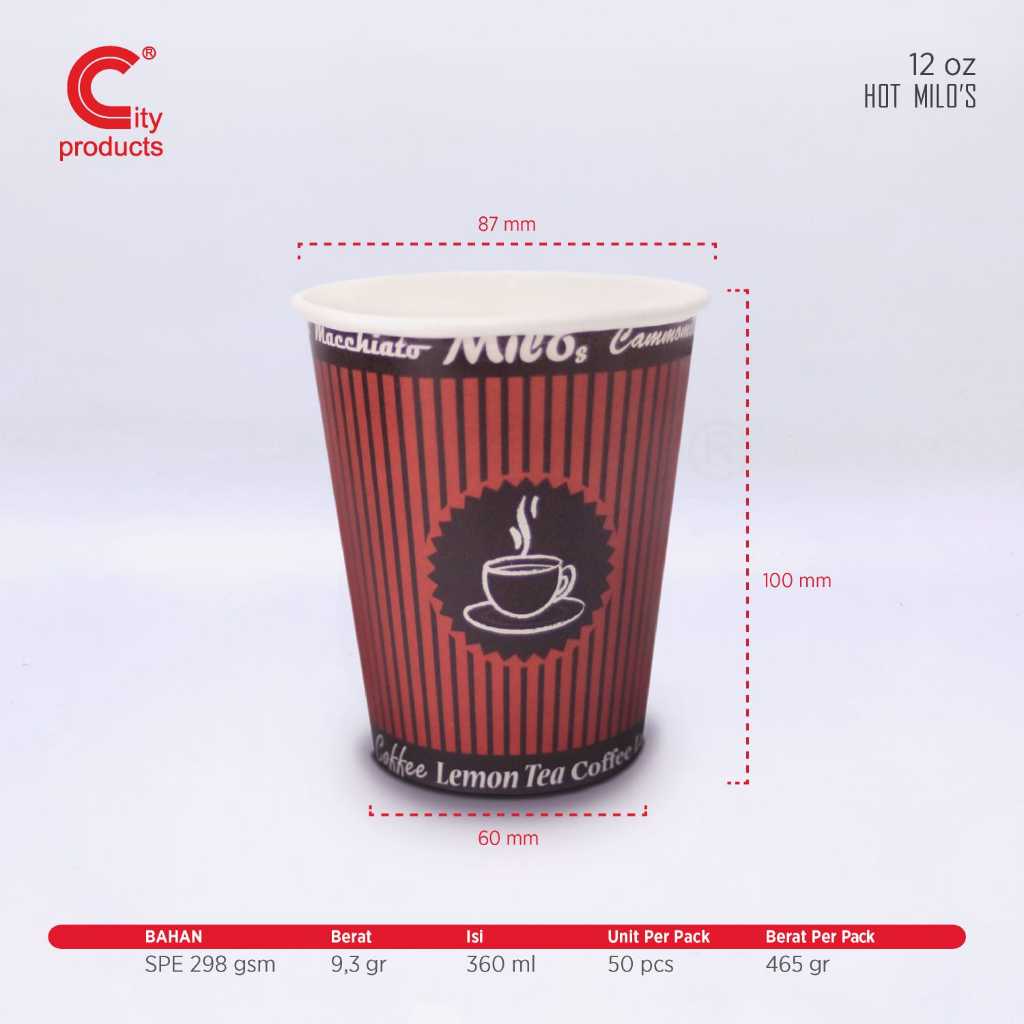Paper Cup 12 oz MILO'S / Gelas Kertas 12 oz Hot
