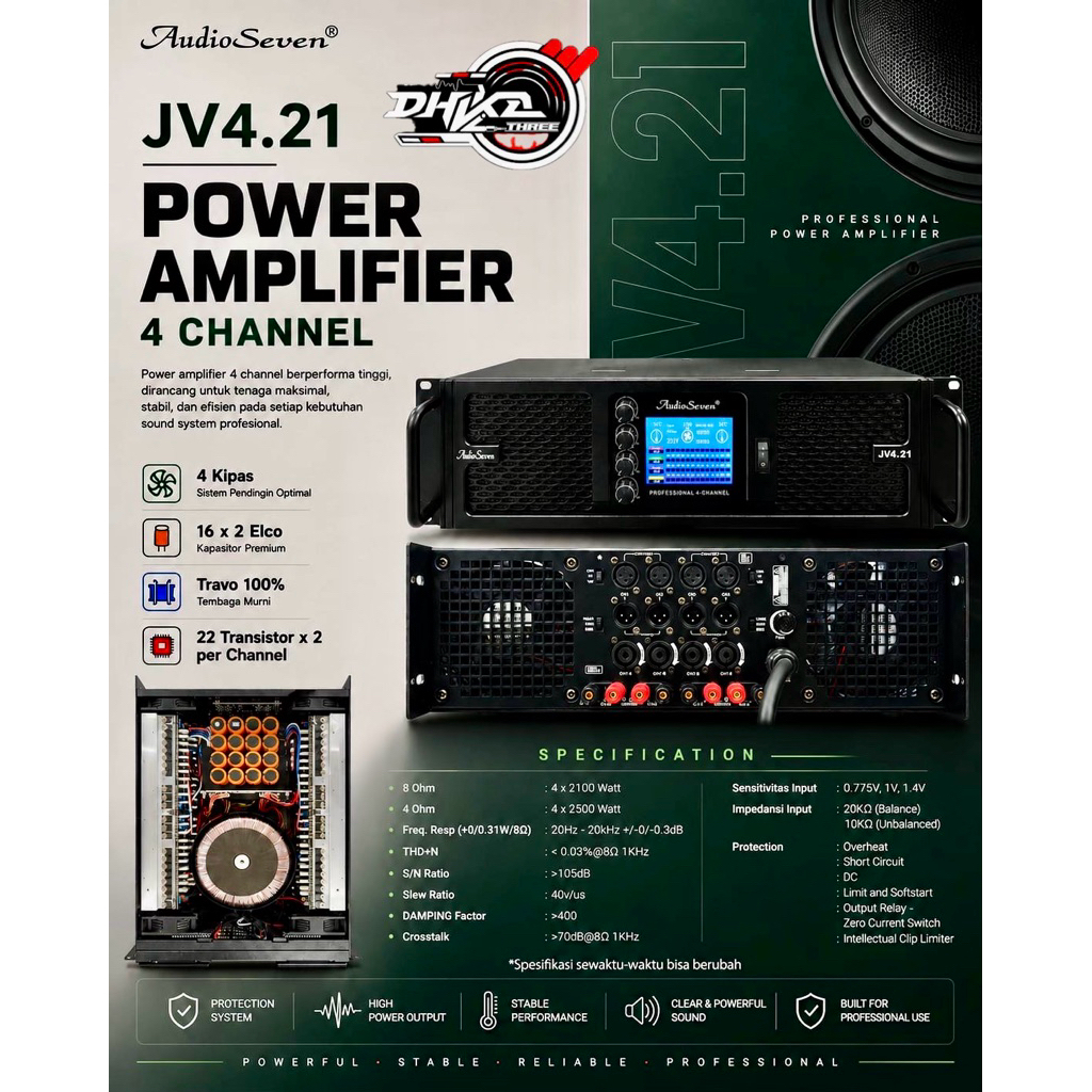 POWER AUDIO SEVEN JV 4.21 4 CHANNEL CLASS H ORIGINAL / Power Audio Seven JV 4.21 4 Channel Class H o