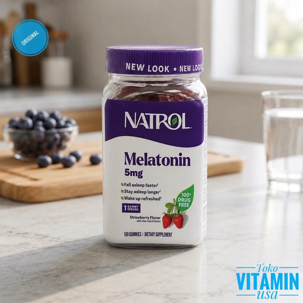 Nat:rol Melatonin 5mg Gummies 180 Gummies Strawberry Flavor - Suplemen Tidur Nyenyak Original 100%