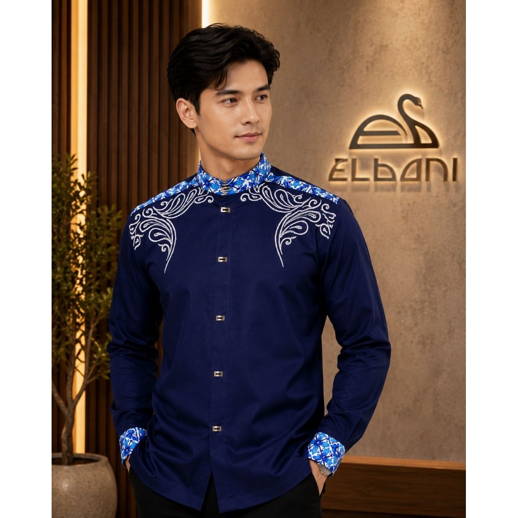 Koko Elbani Bordir Tulip baju koko bordir simple kombinasi batik kancing sultan premium baju koko pr