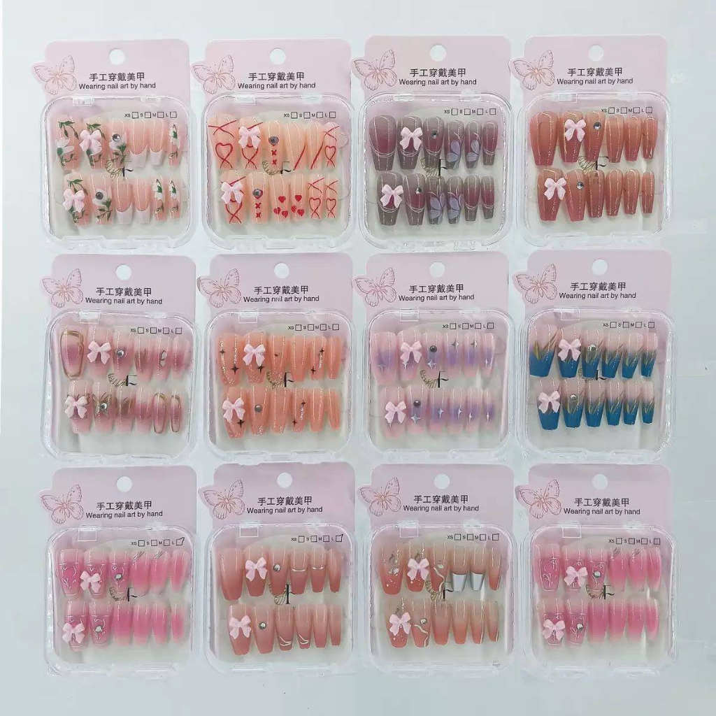 Biru Cool (isi 12 box ) 3D Kuku Palsu Nail Art Set DIY Fake Nail Plus Box nail art bridal wedding