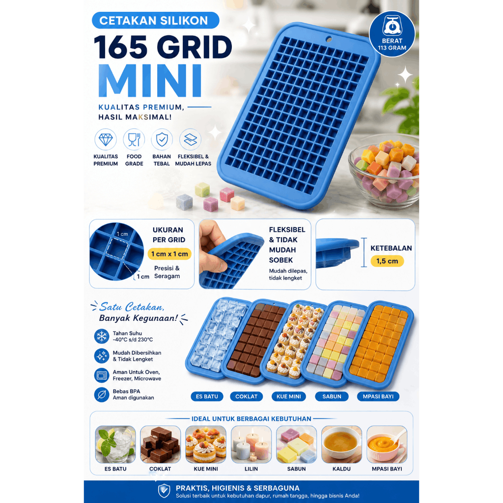 DFANCCIE Cetakan Es Batu 160 Cube 165 Sekat Mini Silikon Coklat Kristal Ice Cube Silicone Crystal