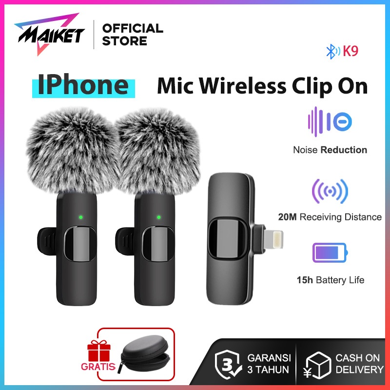 MAIKET Mic Wireless Clip On Microphone Wireless Mic Portabel Mic Content Creator Audio Video Cocok u