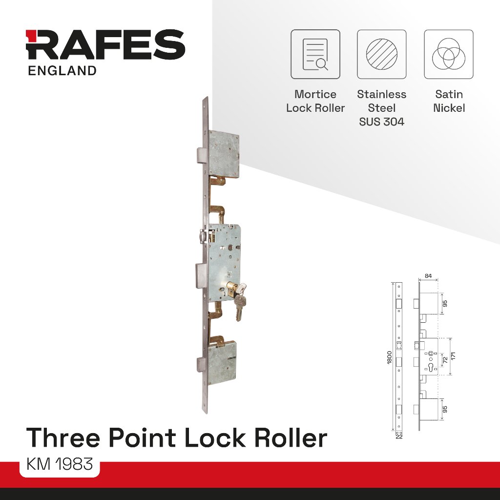 3 Point Lock Roller / Body Kunci Pelor RAFES ENGLAND SUS 304 (KM 1983)