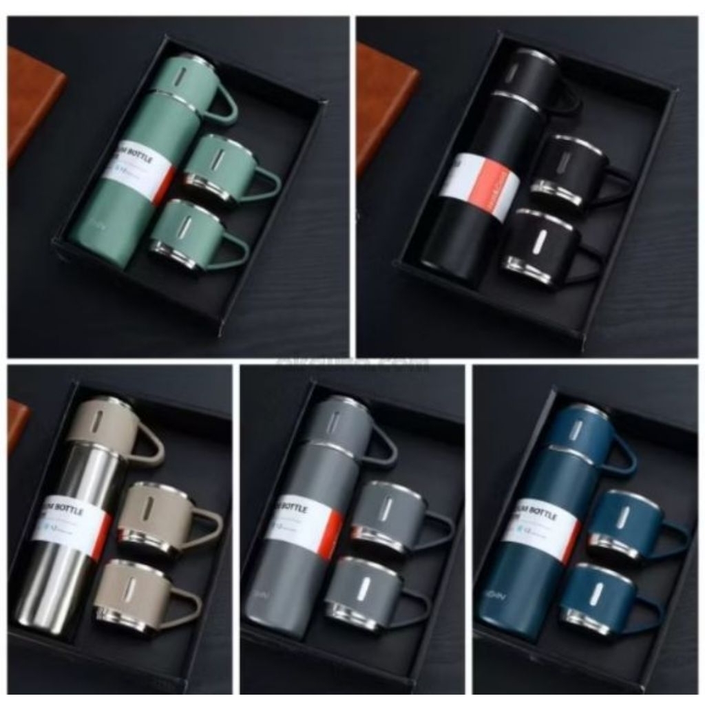 Termos Vacuum Flask Set 500ml - Desain Elegan, Warna Acak, Souvenir Premium