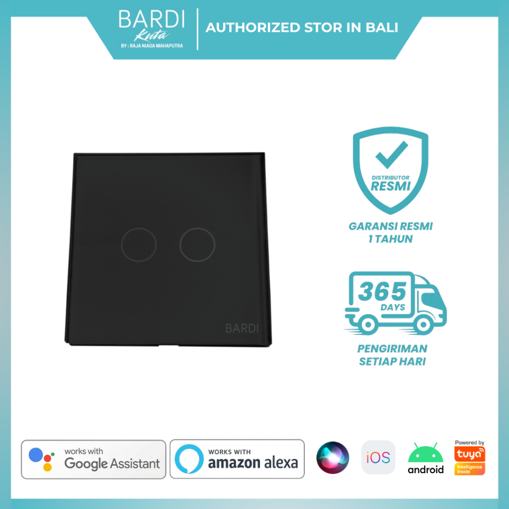 BARDI Smart Saklar Wall Switch EU 2 Gang - Black