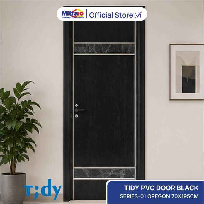 Pintu Kamar Mandi PVC Tidy Black Series Oregon/Cairo 70x195 cm Pintu Toilet WC Minimalis Anti Rayap 