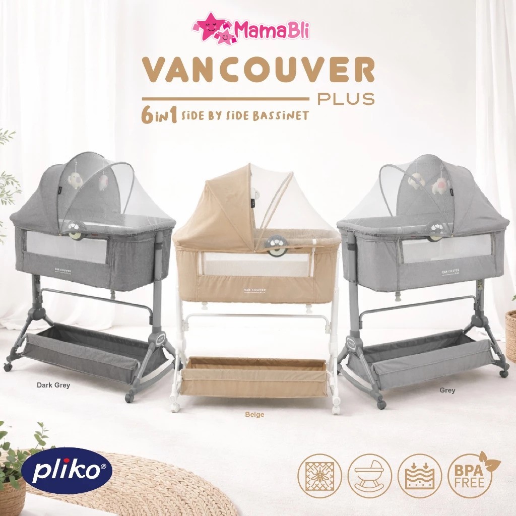Pliko B163R Vancouver Plus | 6in1 Side by Side Bassinet / Box Bayi Pliko / Tempat Tidur Bayi