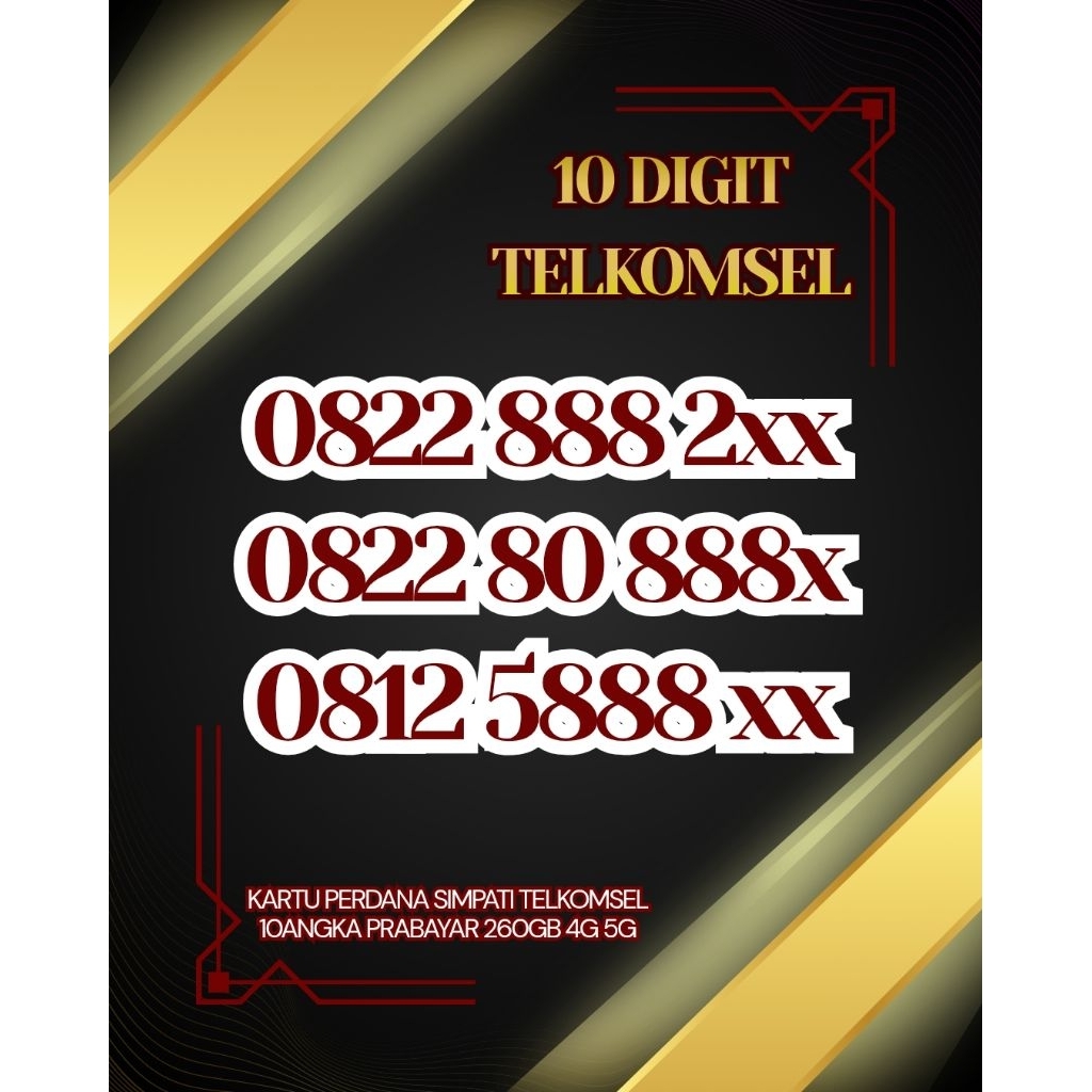 NOMOR CANTIK TELKOMSEL 10 DIGIT SIMPATI 4G 5G TELKOMSEL KUOTA 260GB 1TAHUN (20GB/BLN) NOMER 10DIGIT 
