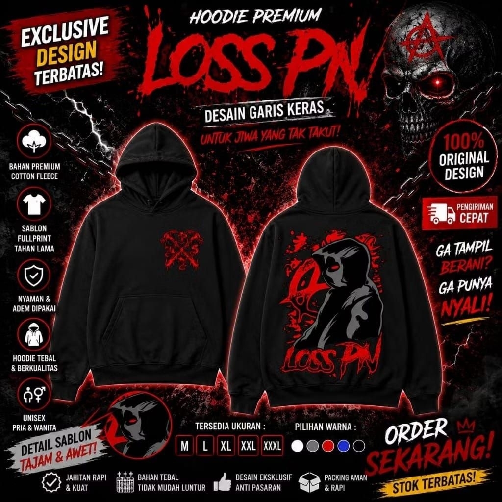 PROMO Hoodie Loss PN Pagar Nusa Pria Wanita Cotton Fleece Warna Hitam