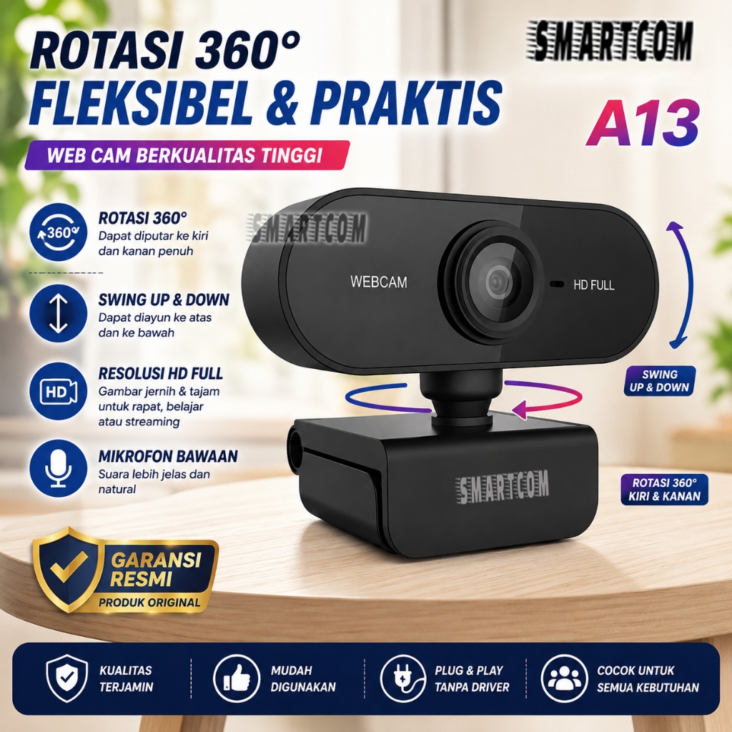 < SMARTCOM > WebCam Full HD 1080P SMARTCOM A13 with Microphone USB WEB Camera