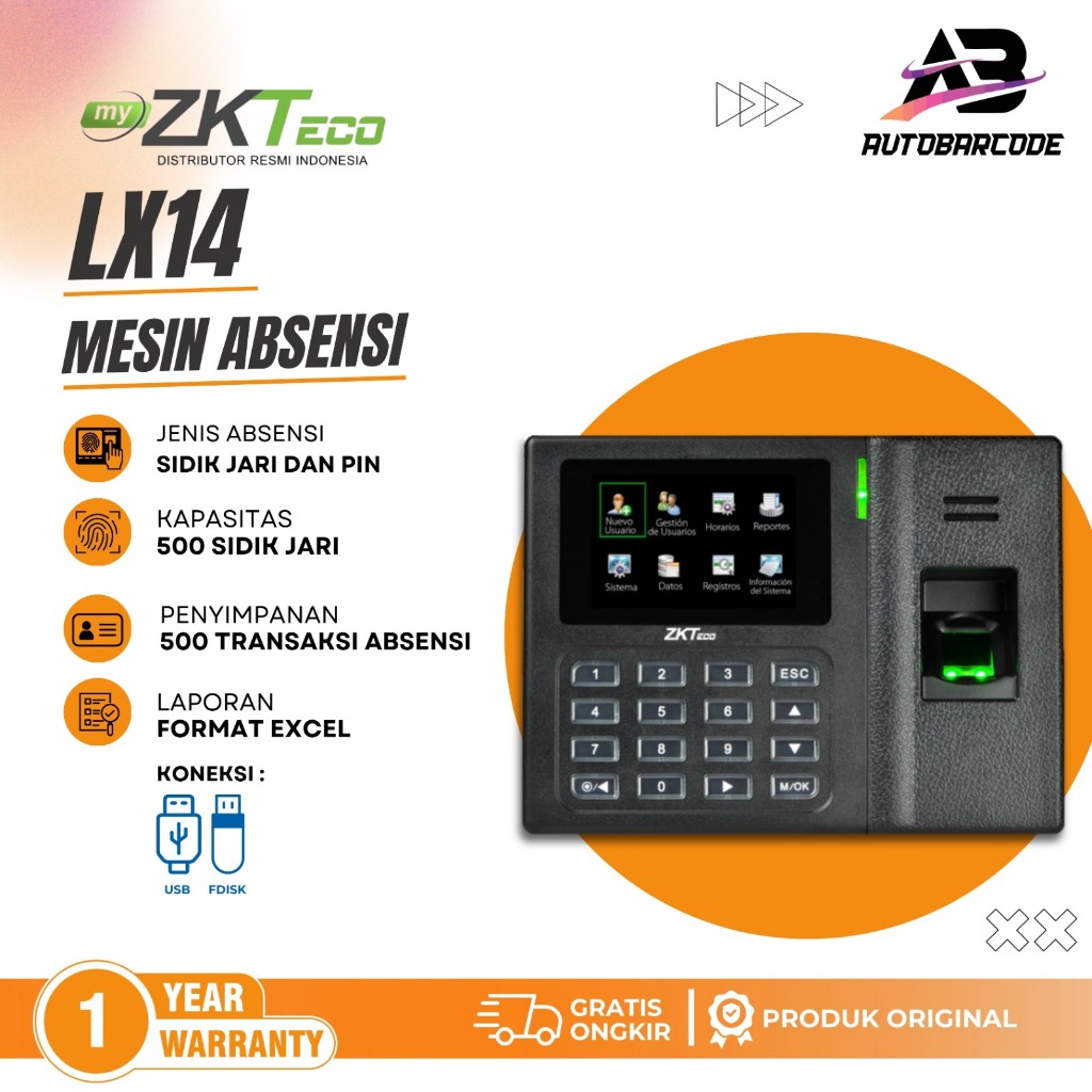 Fingerprint Mesin Absensi ZKTeco LX14 Time Attendance Absen Perusahaan Pabrik Kantor LX 14 LX-14