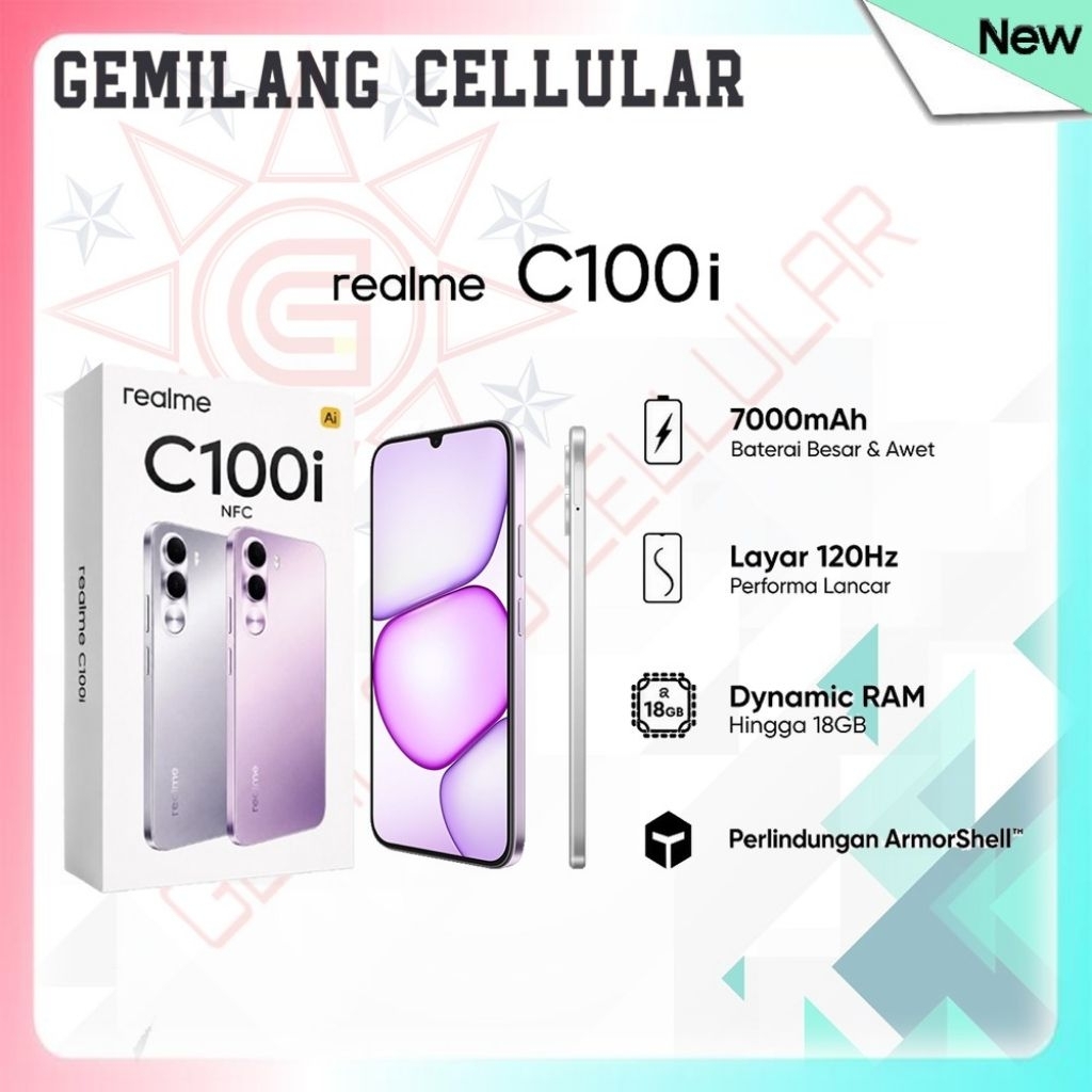 Realme C100i NFC [Ram  4/128 GB & 4/256 GB & 6/128 GB] Baterai 7000 mAh + 15 Watt | Chipset Unisoc T