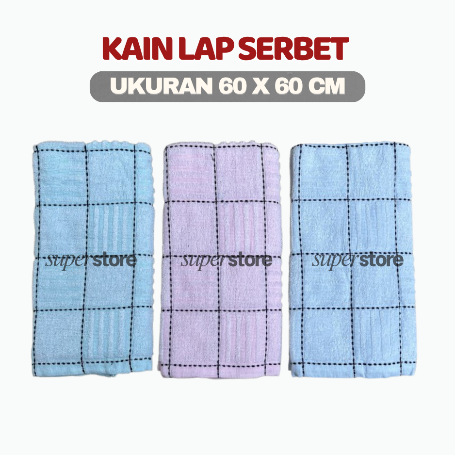 Serbet Dapur 1 Lusin Tebal Jumbo Lap Kain Dapur Handuk Lap Piring uk 60 x 60 cm