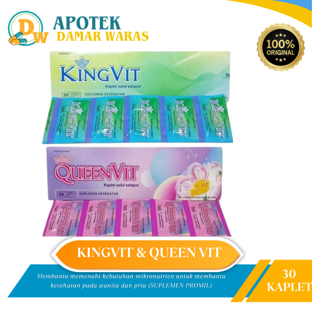 Multivitamin Kingvit & Queenvit untuk Pria dan Wanita, Kemasan Baru 30 Tablet