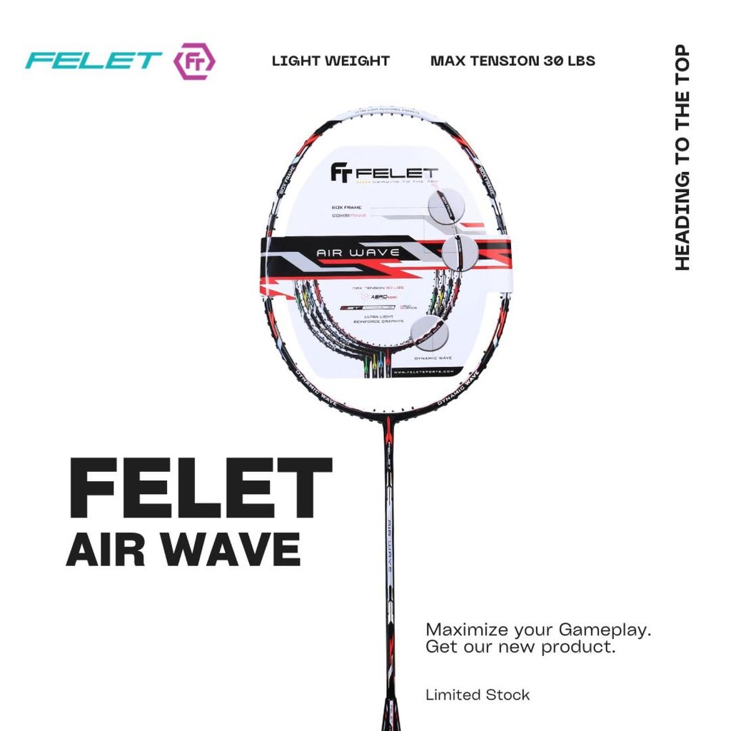 RAKET BADMINTON FELET AIR WAVE FREE SENAR-GRIP-COVER BEST SELLER ORIGINAL RACKET BULUTANGKIS FELET