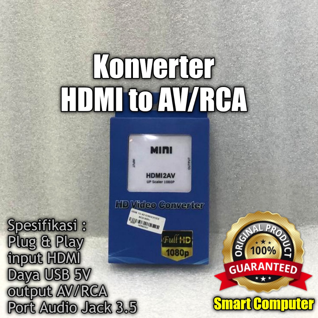 Konverter HDMI to AV/RCA Mini Full HD 1080P, Plug & Play, Output Audio Jack 3.5