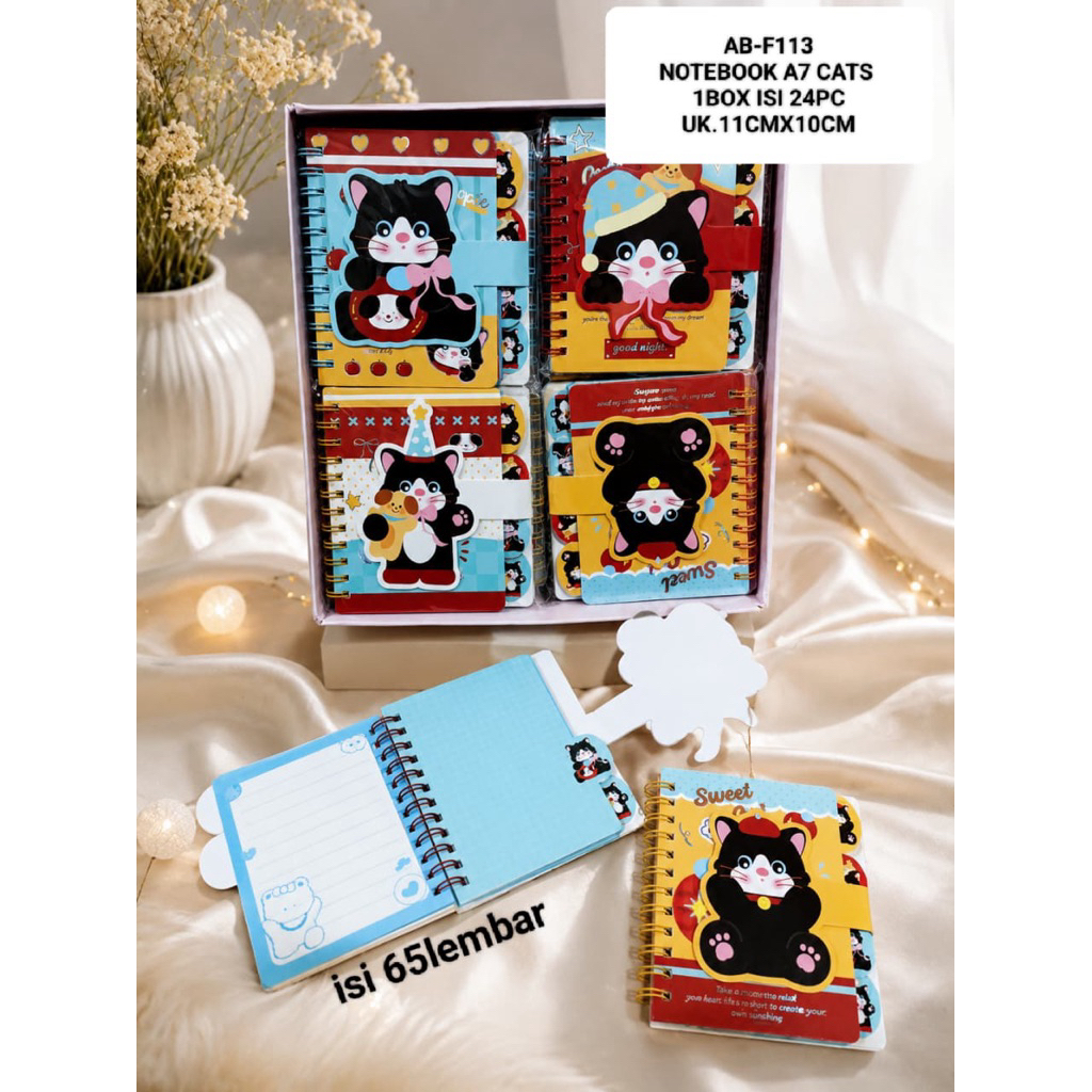 1 BOX ISI 24 NOTEBOOK CATS APPLE REKAT