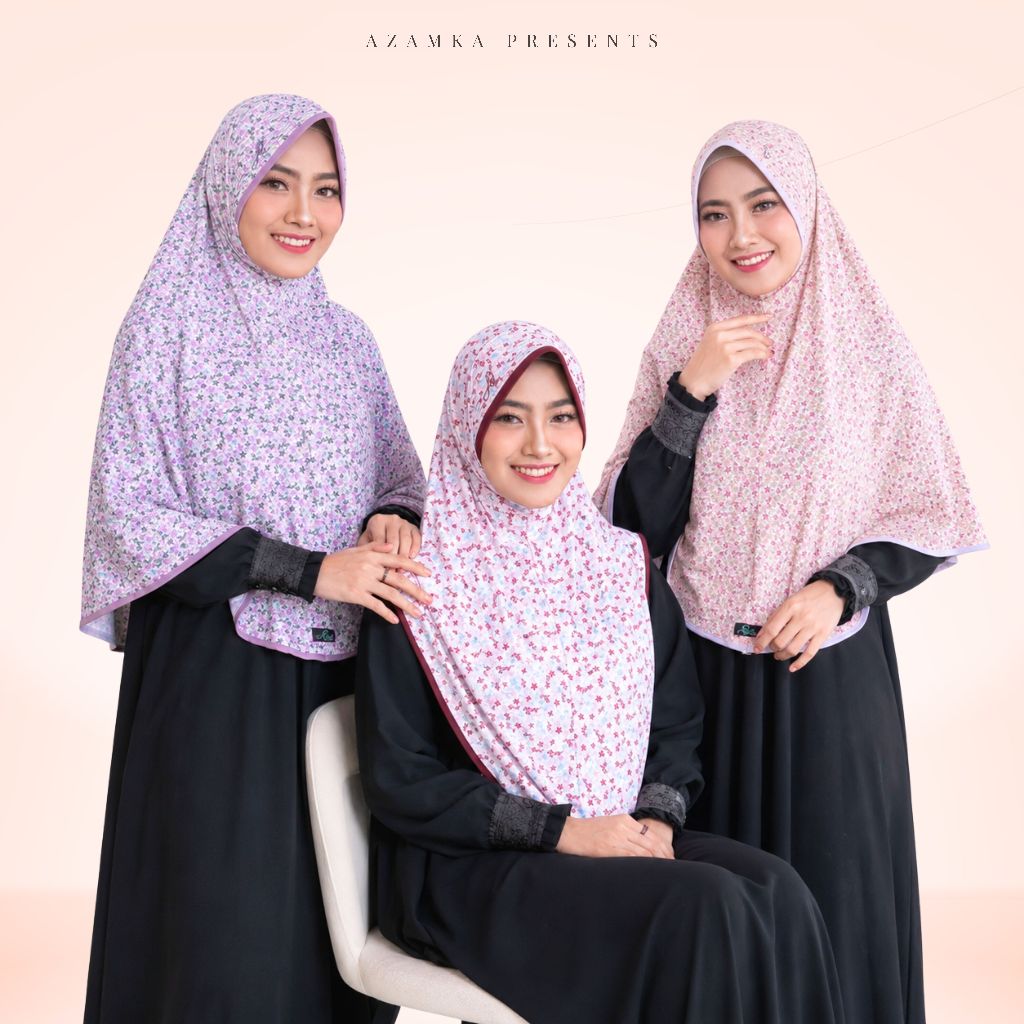 AZAMKA - Diana Bergo - Hijab Instan Motif Bunga & List Harian - Jilbab Jersey Pad Antem Nyaman Premi