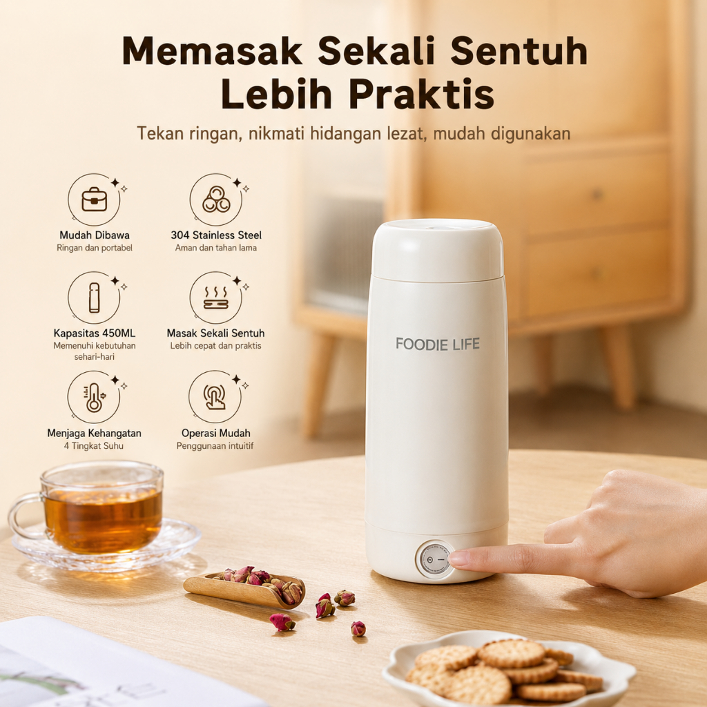 Gelas Listrik Portabel – Pemanas Air Listrik Mini, Termos Pemanas, Kompor Perjalanan & Hadiah Elegan