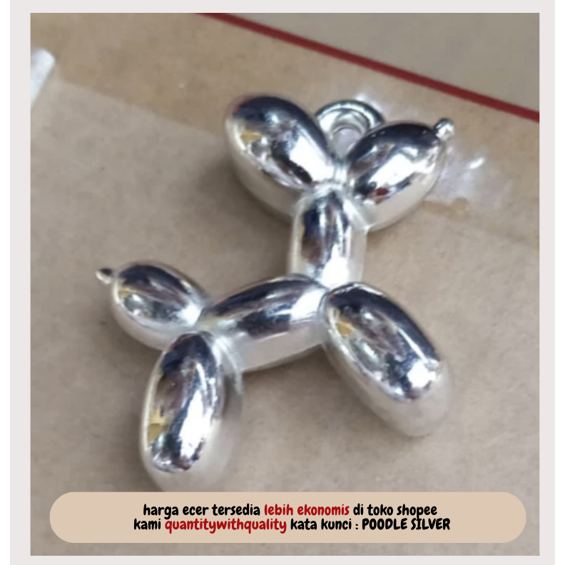 [450 gram] manik PON POODLE SILVER kecil 4 cm bandul gantung charm grosir mote DIY craft anjing keci