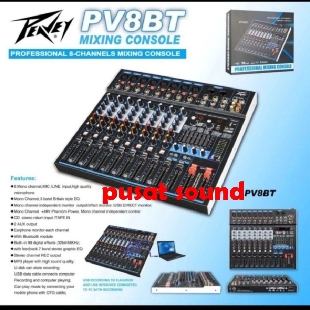 Mixer Peavey Pv8bt / Pv 8bt / Pv8 Bt Usb Bluetooth Soundcard Pc