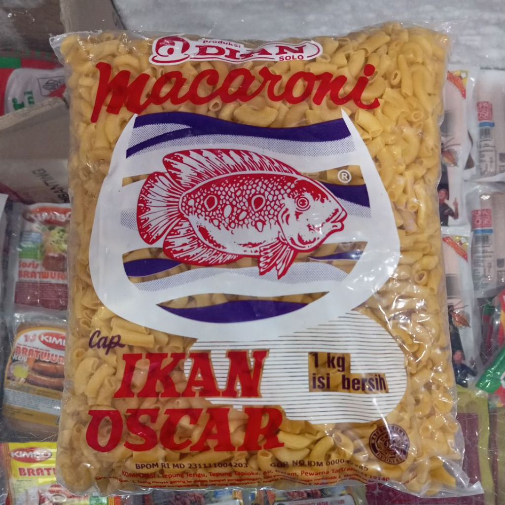 Macaroni Bentuk Ikan Oscar 1 Kg Kemasan Transparan Merek Dian Solo