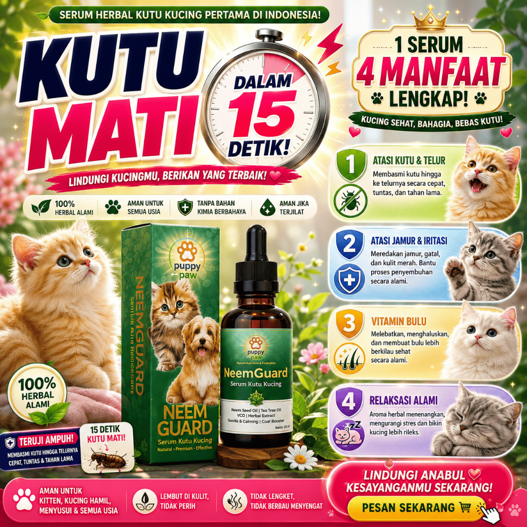 Obat Kutu Kucing Herbal Atasi Kutu, Jamur, Vitamin Bulu & Relaksasi Aman untuk Kitten & Kucing Hamil