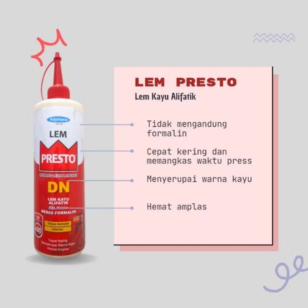 Lem Presto Kayu Alifatik 600gr / Lem kayu Presto DN 600gr