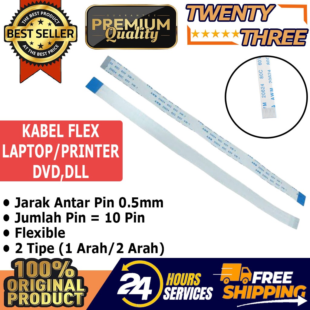 Kaberl Flex Flexible Flat Cable FFC / FPC 10 Pin 0.5mm Searah / 2 Dua Arah Power Switch Laptop Touch