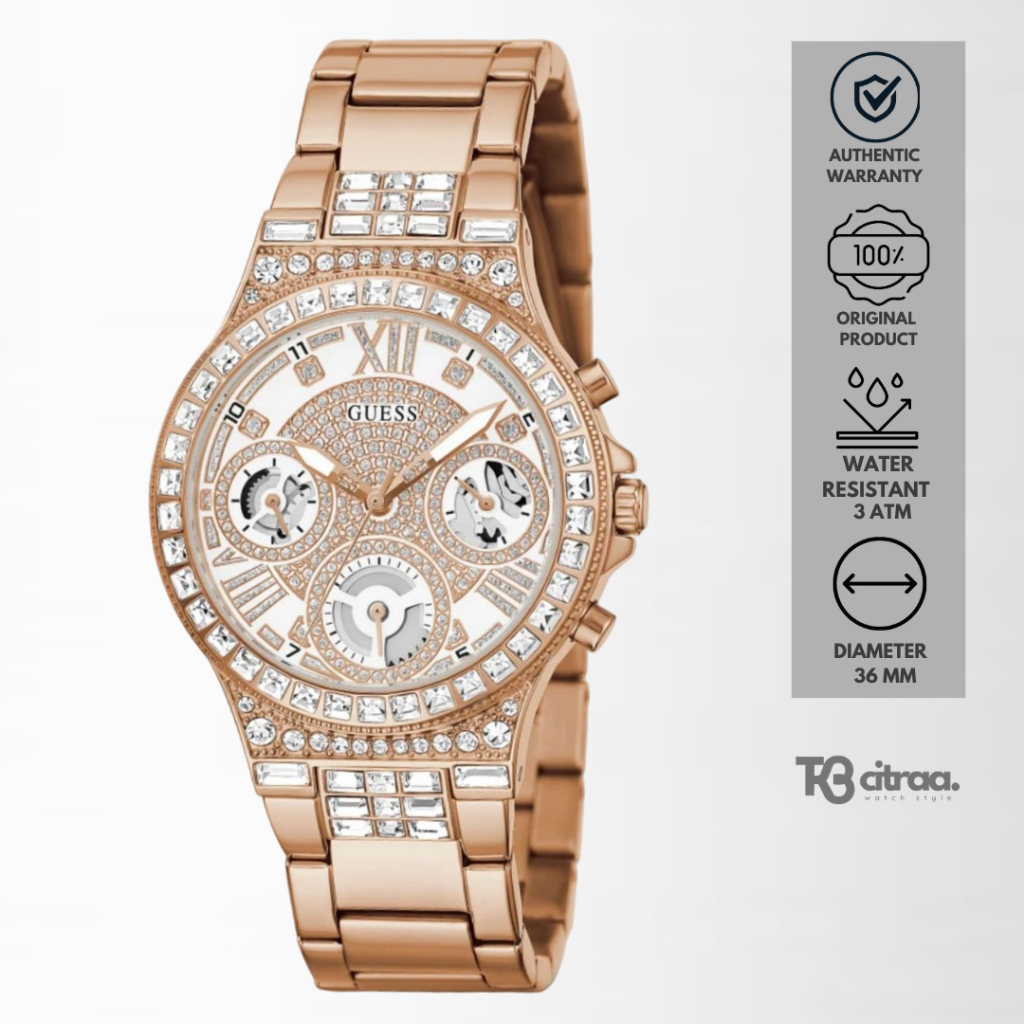 Jam Tangan Wanita Guess Moonlight Rosegold Stainless Steel Mewah Original GW0320L3