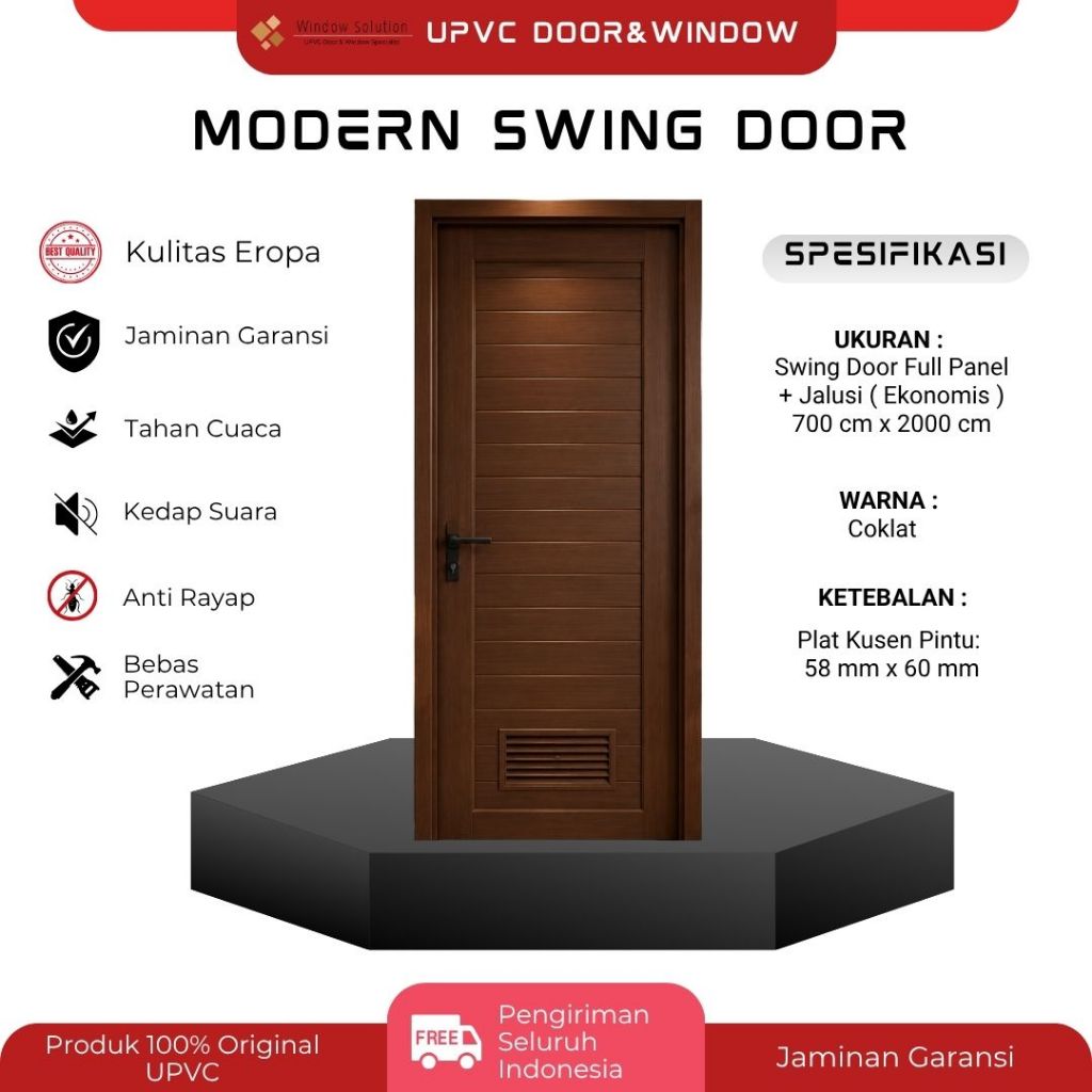 Pintu Swing 1 Daun Ukuran 700 x 2000, Full Kisi-kisi + Jalusi, Merek CONCH