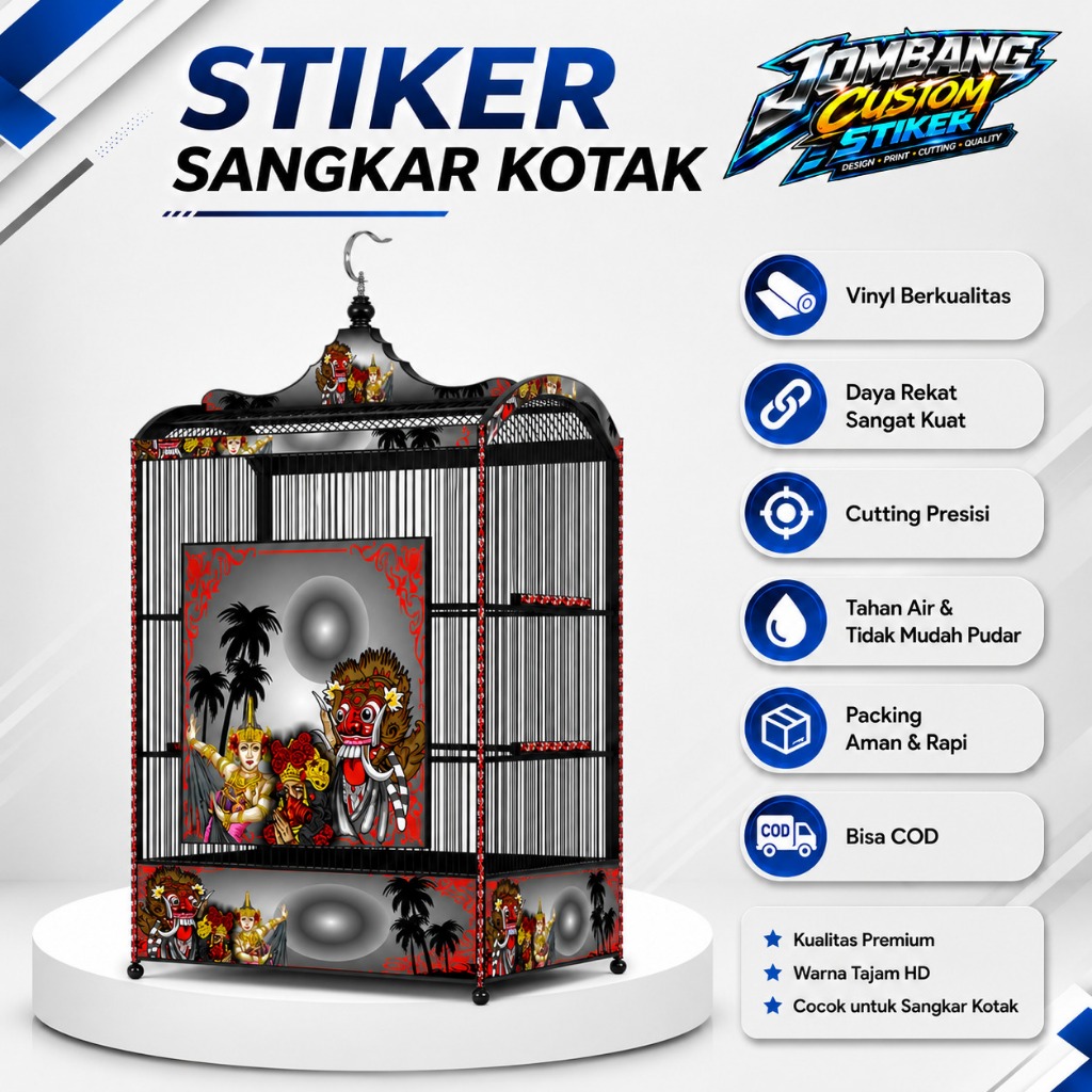 Stiker Decal Sangkar Burung Kotak Premium Custom | Kosan | Koper | Kenari | Cendet | Cucak Ijo | Des