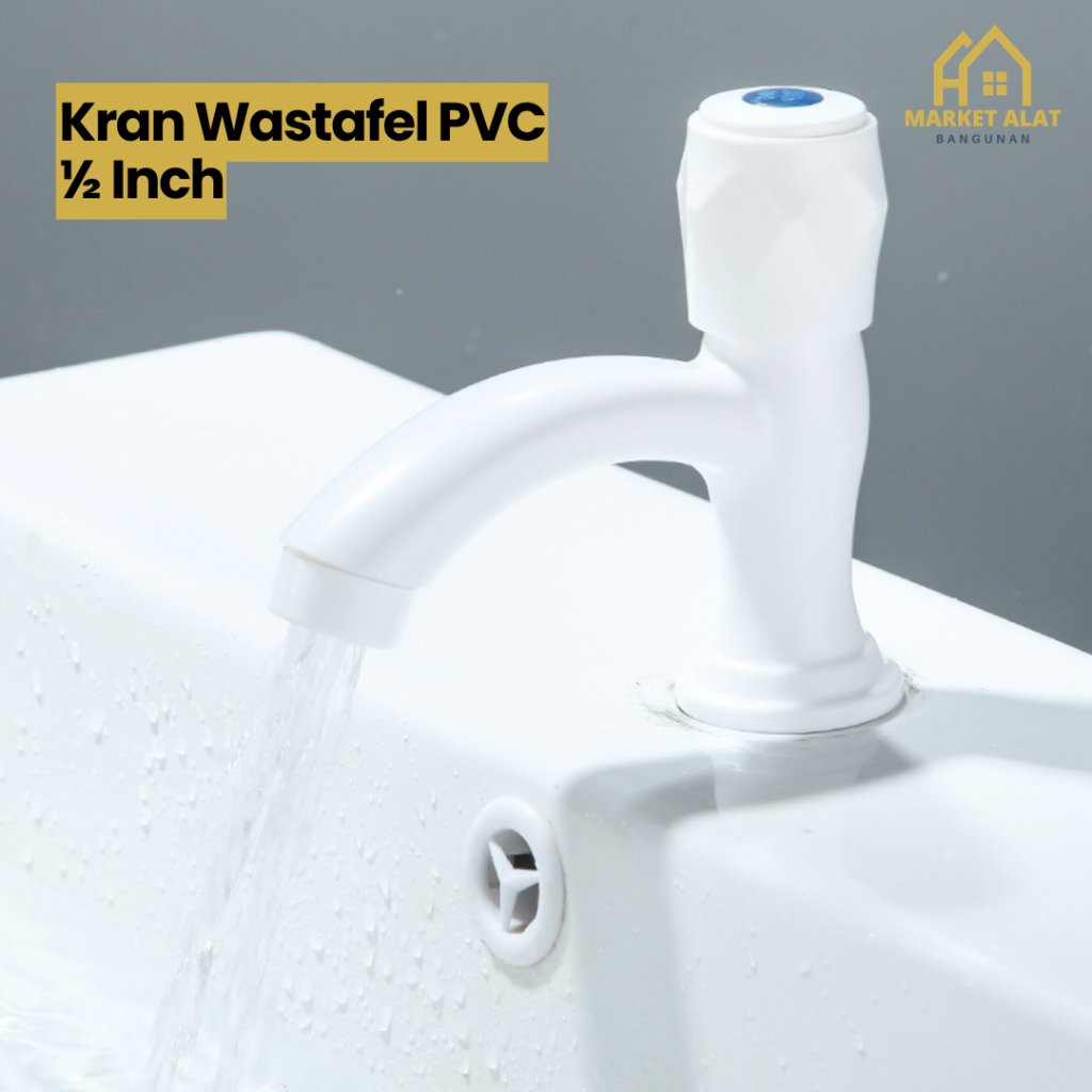 Kran Wastafel Drat Tanam PVC Putih