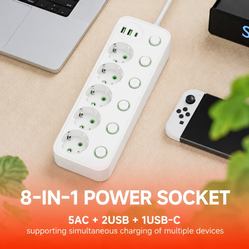 Stop Kontak Kabel 2m USB Power 2500W Socket Plug Saklar On/Off